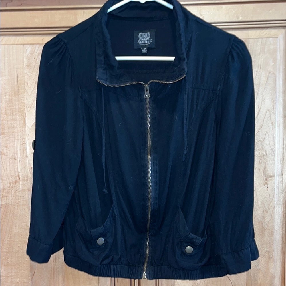 Mine Black Zip Up Cuffed 3/4 Sleeve Jacket